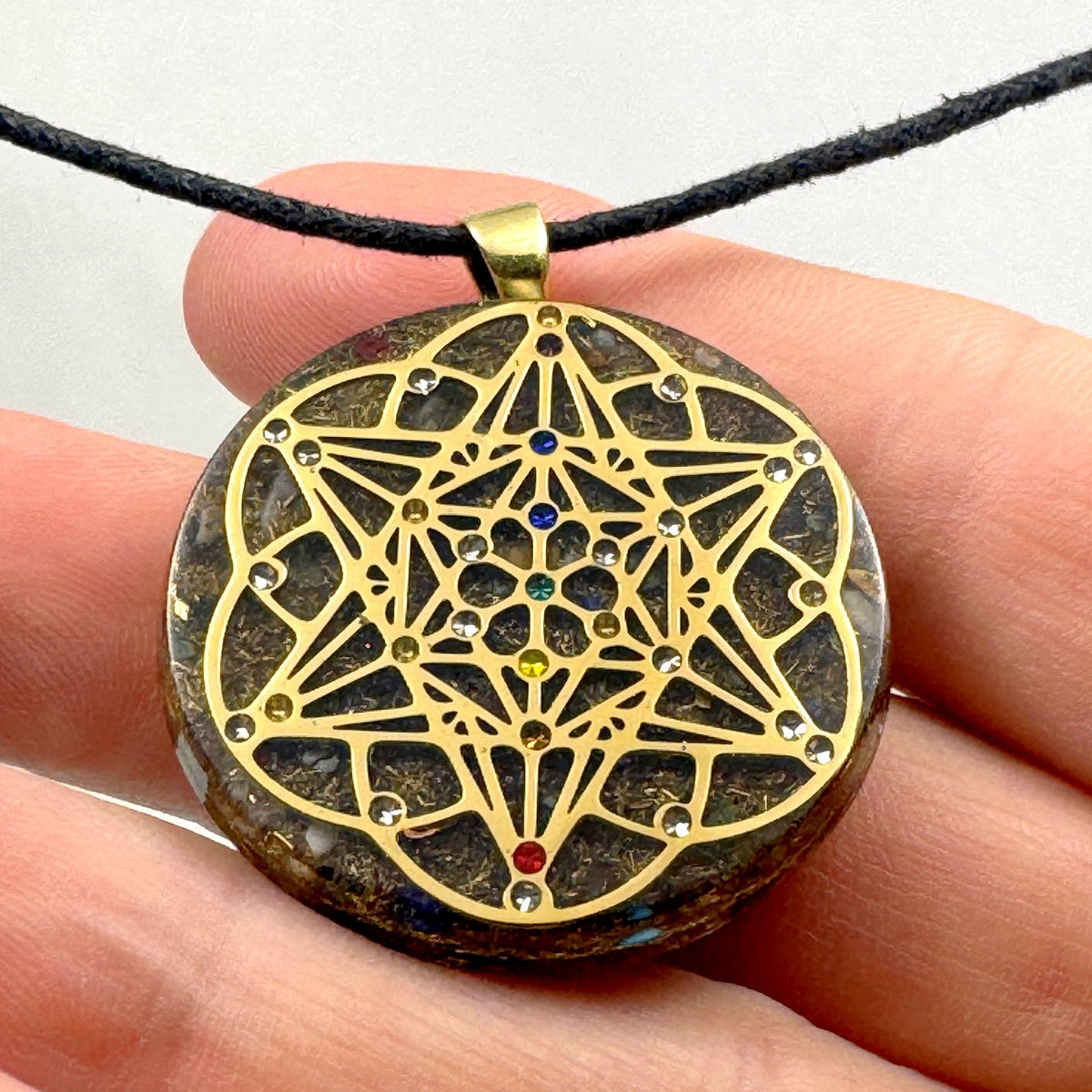 Human Design Orgonite Stern Tetraeder Amulett gold Talisman Orgonit Anhänger