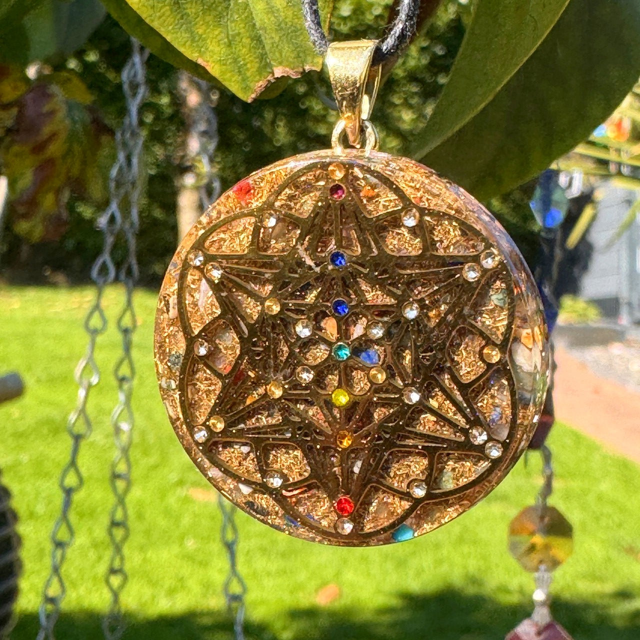 Human Design Orgonite Stern Tetraeder Amulett gold Talisman Orgonit Anhänger