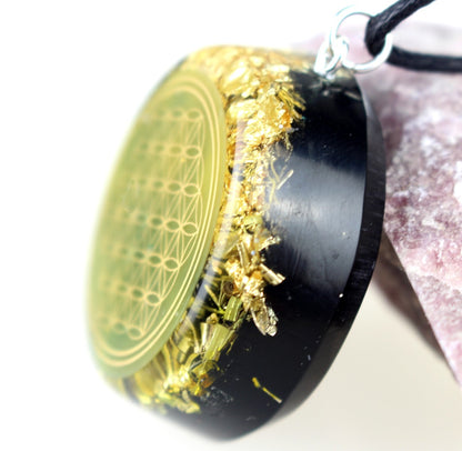 Matrix Orgonit Blume des Lebens Amulett 24 Karat vergoldet